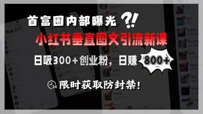 （15313期）首富圈内部曝光小红书垂直图文引流新课，日吸300+创业粉，日赚800+，限…