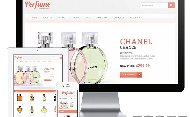 易优cms响应式香水外贸企业英文网站模板源码 自适应手机端