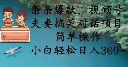 条条爆款，视频号夫妻搞笑对话项目，简单操作，小白轻松日入3张+