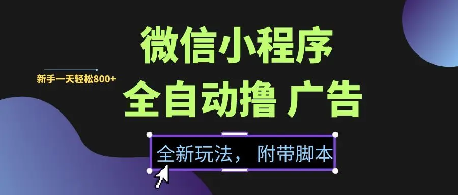(15134期)微信小程序挂机撸广告,全新玩法,新手一天轻松800+【附带脚本】