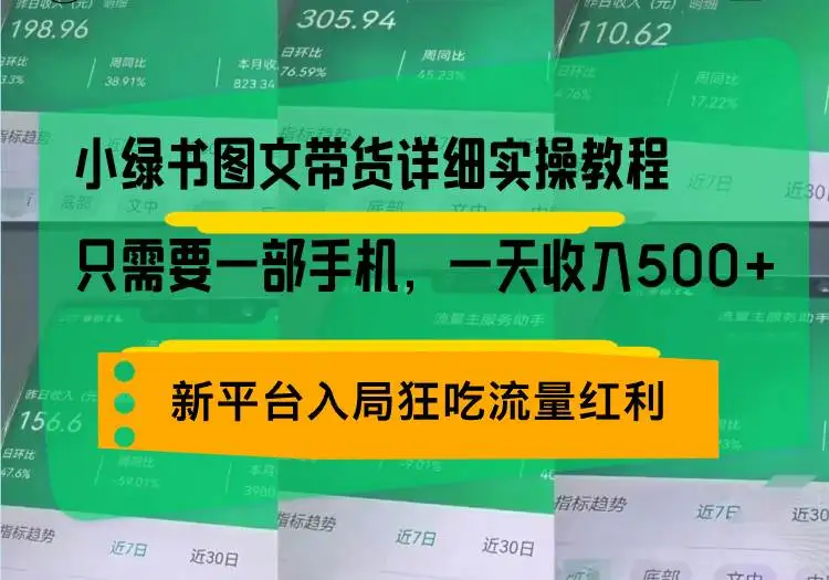 （13509期）小绿书图文带货详细实操教程，只需要一部手机，一天收入500+，轻松变现