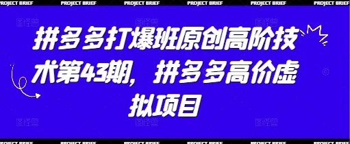 拼多多打爆班原创高阶技术第43期,拼多多高价虚拟项目