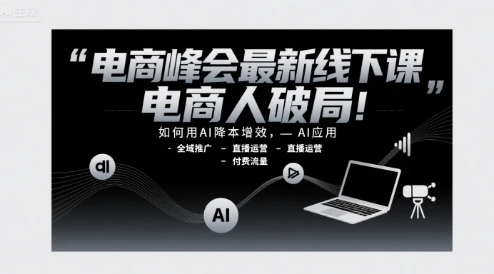 电商峰会最新线下课,电商人破局,如何用AI降本增效,AI应用-全域推广-直播运营-付费流量
