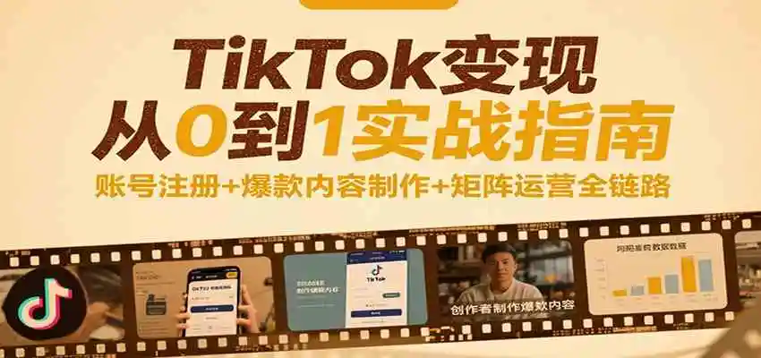 TikTok变现从0到1实战指南:账号注册+爆款内容制作+矩阵运营全链路