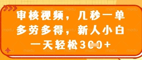 最新审核视频，几秒一单，多劳多得，新人小白一天轻松3张【揭秘】
