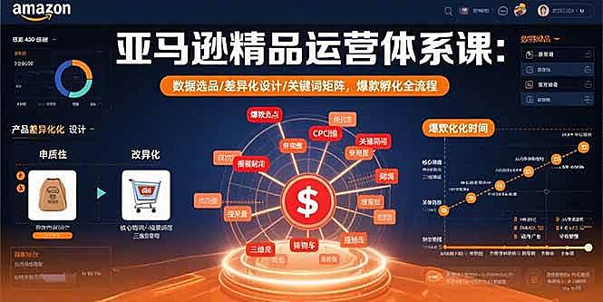 （15750期）亚马逊精品运营体系课：数据选品/差异化设计/关键词矩阵，爆款孵化全流程