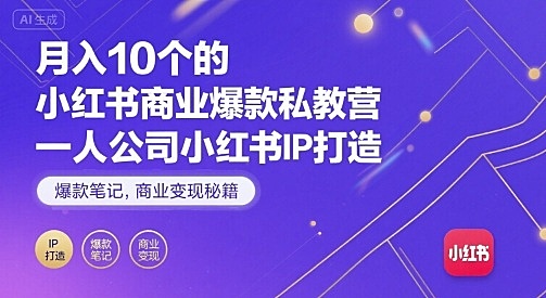 月入10个的小红书商业爆款私教营，一人公司小红书IP打造，爆款笔记，商业变现秘籍