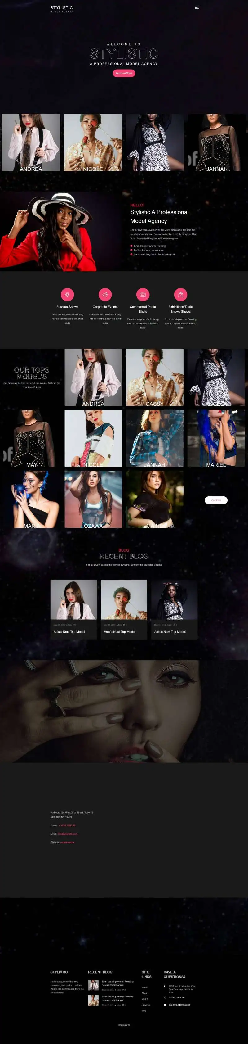 黑色模特经纪公司bootstrap4网站模板
