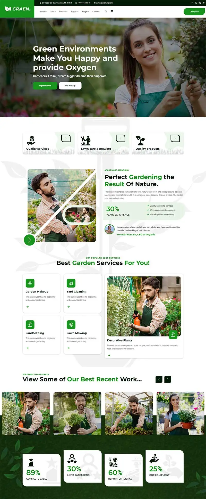 响应式绿色园林花艺前端网页模板
