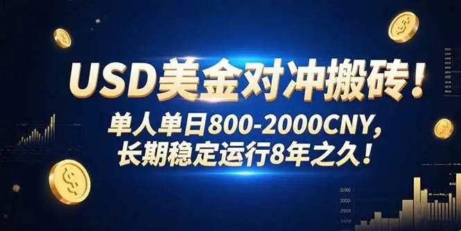 （15551期）USD美金对冲搬砖!单人单日800-2000CNY，长期稳定运行8年之久!