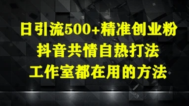 日引流500+精准创业粉，抖音共情自热打法，工作室都在用的方法