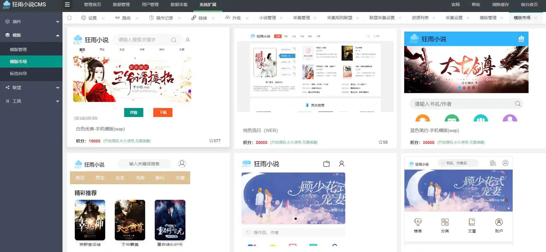 狂雨小说网站开源源码 带联盟采集