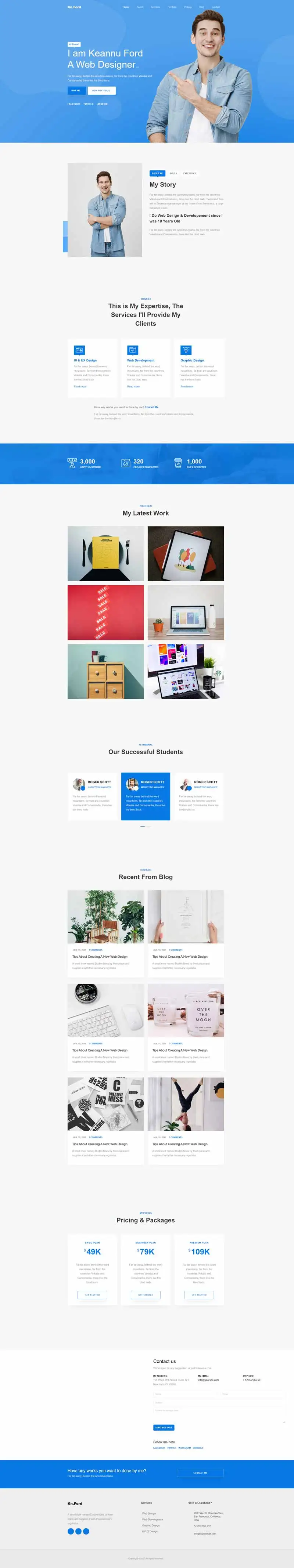 蓝色前端工程师UI设计师个人简历网页html模板