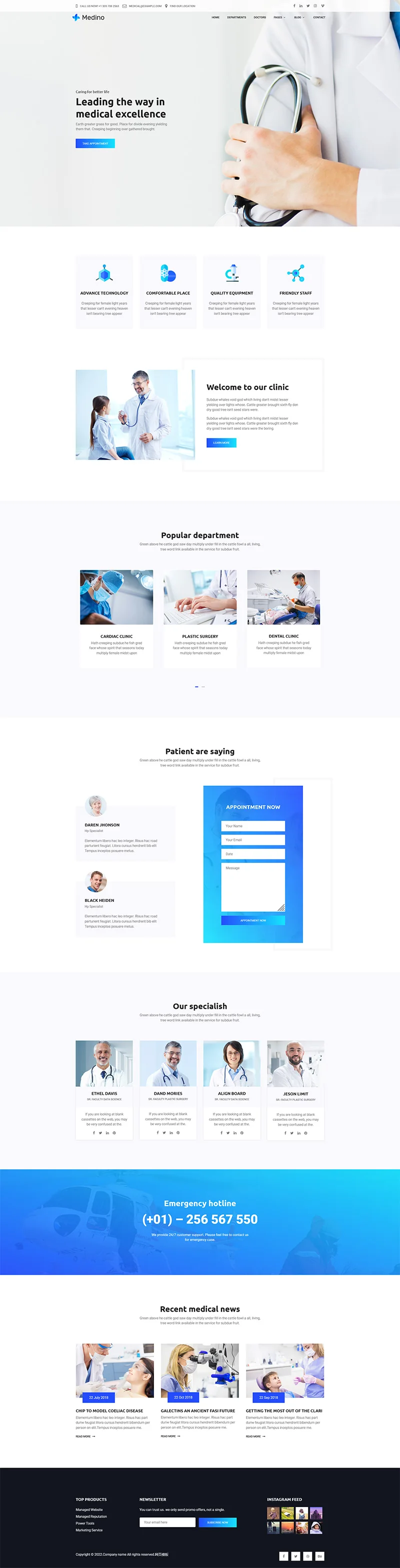 蓝白简约医疗检测机构html模板