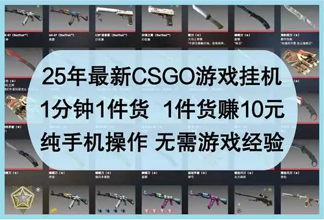 (14439期)25年最新CSGO游戏挂机,1分钟1件货,1件货赚10元 纯手机操作 无需游戏经验