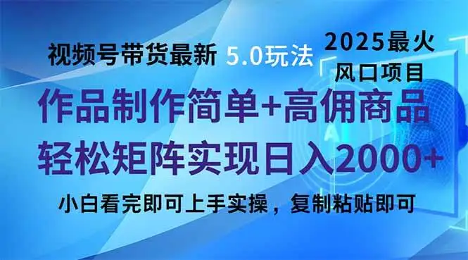 （14191期）视频号带货最新5.0玩法，作品制作简单，当天起号，复制粘贴，轻松矩阵…