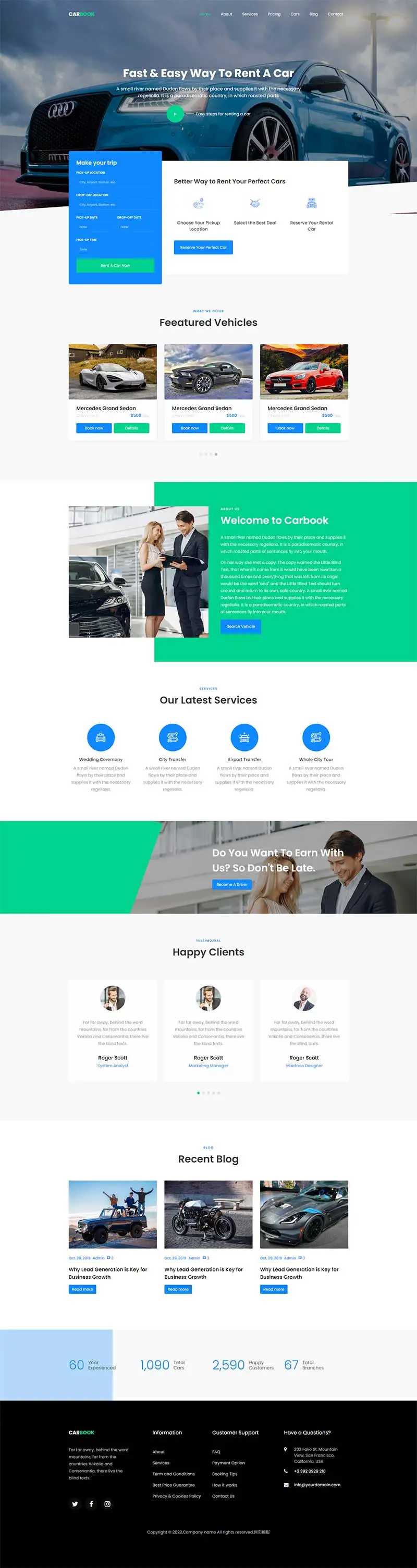 汽车租赁汽车接送Bootstrap4网站模板