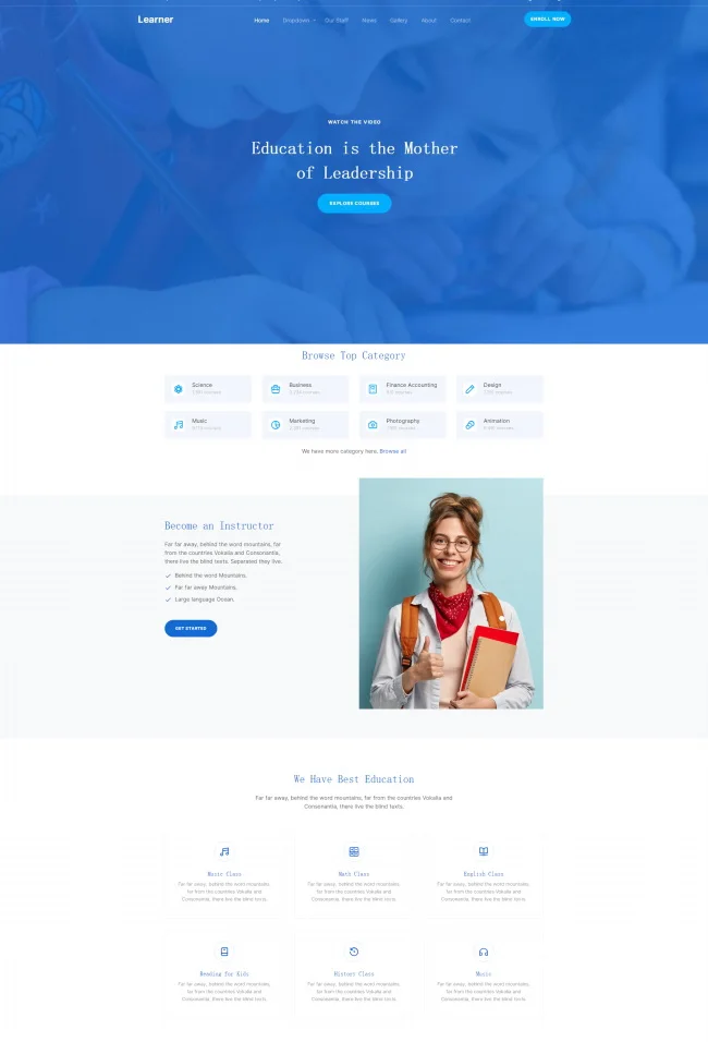 蓝色教育培训机构网站html模板