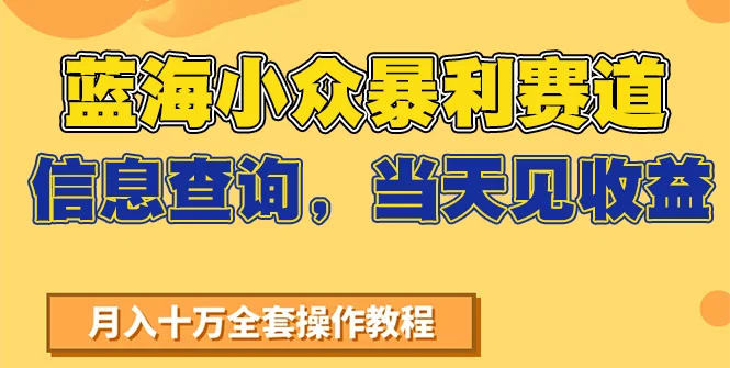 蓝海小众暴利赛道，信息查询，当天见收益，不讲玄学，7天搞了2万+