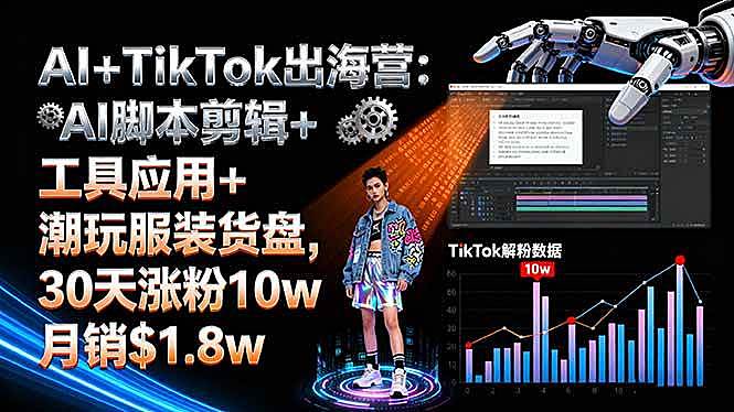 （16108期）AI+TikTok出海营:AI脚本剪辑+工具应用+潮玩服装货盘,30天涨粉10w月销$1.8w