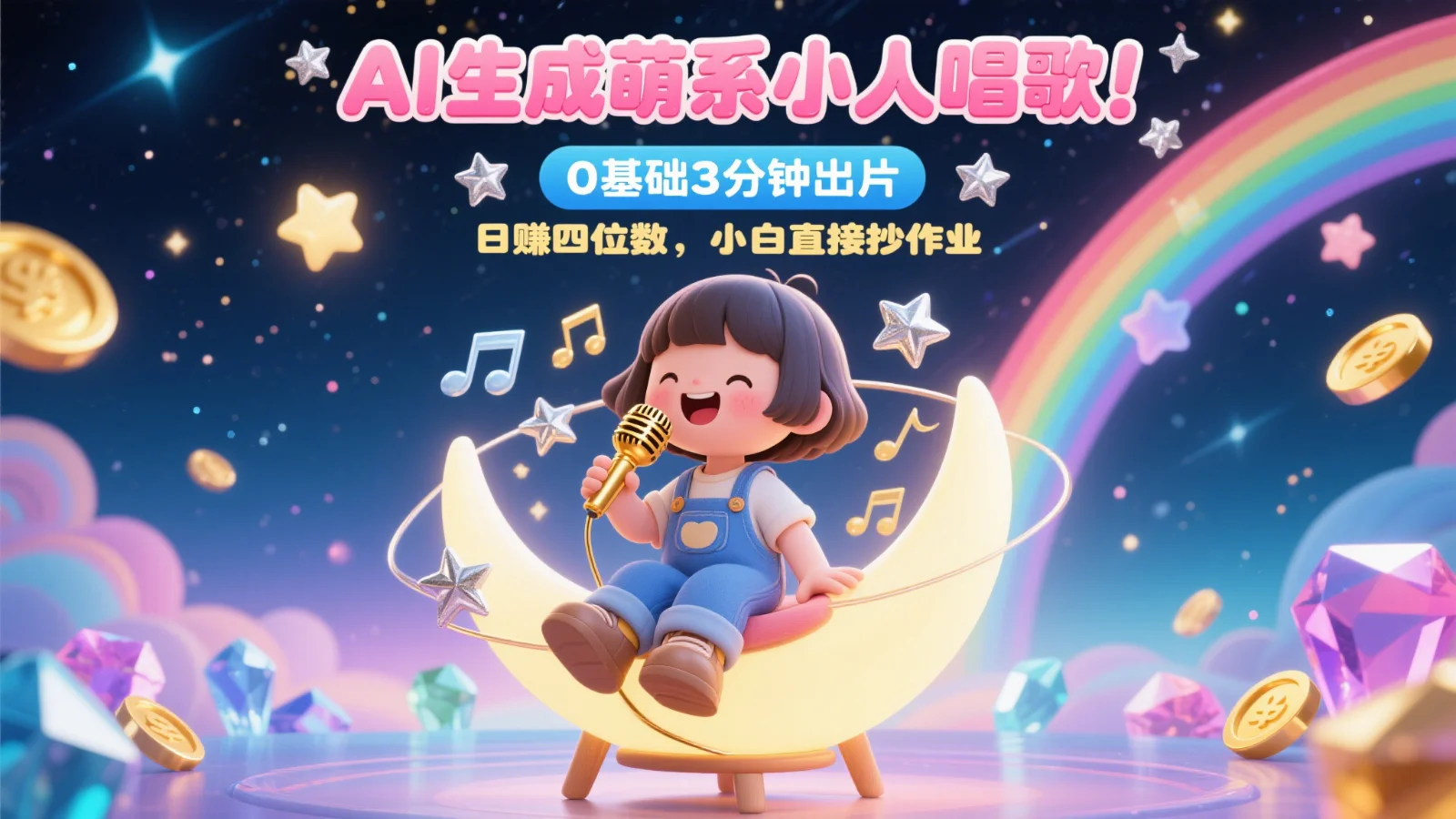 AI生成萌系小人唱歌!0基础3分钟出片,28个作品涨粉9万,日赚四位数,小白直接抄作业