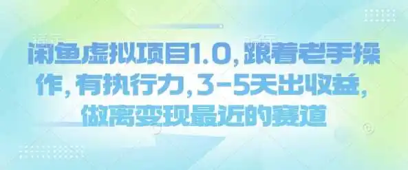 闲鱼虚拟项目1.0,跟着老手操作,有执行力,3-5天出收益,做离变现最近的赛道