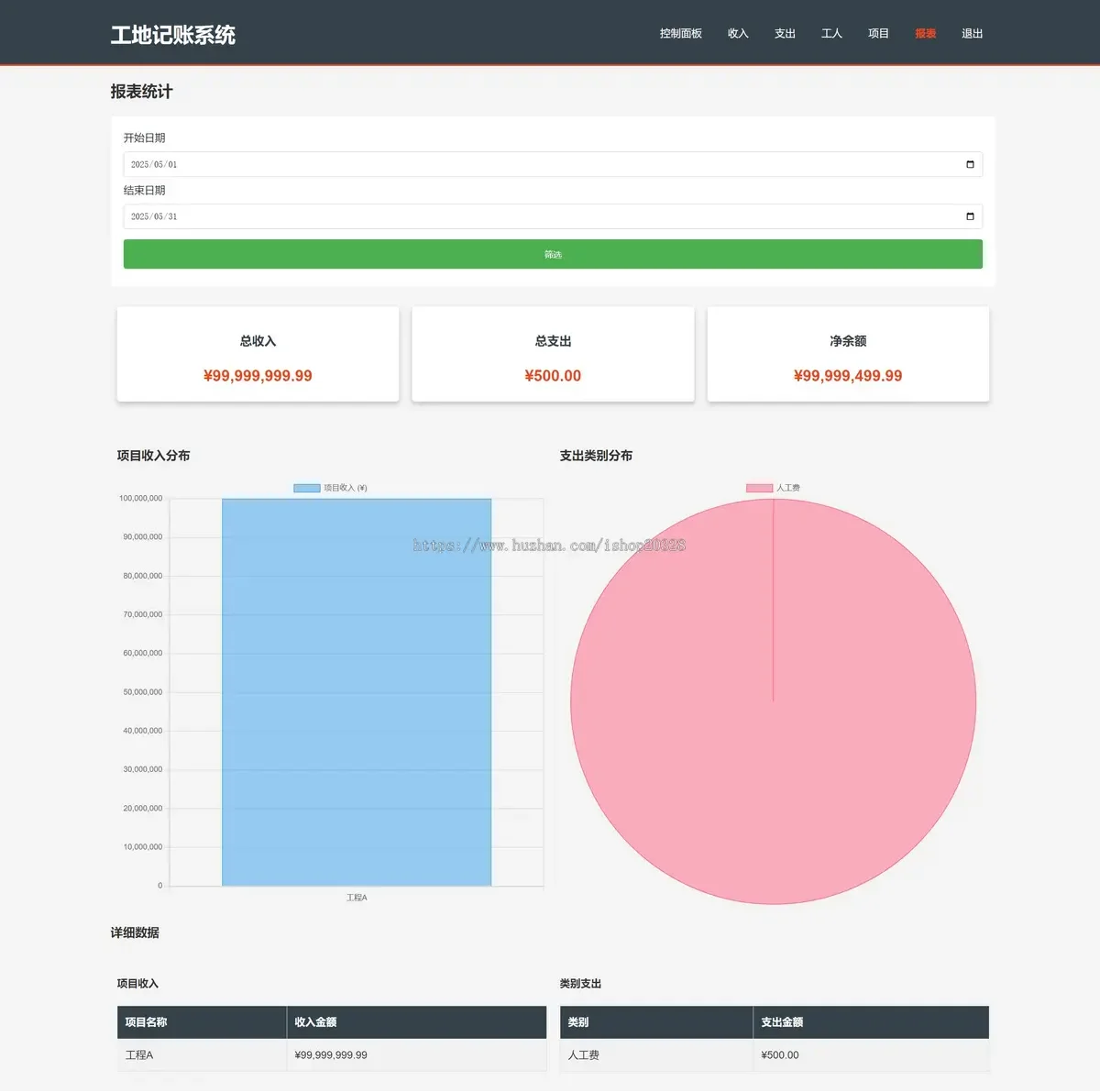 工地记账系统PHP源码自适应手机端界面 代码全开源,支持二次开发