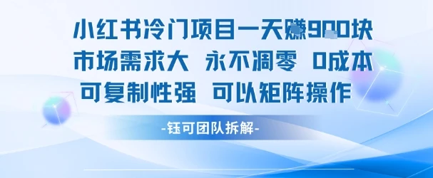 小红书冷门项目一天收益9张，市场需求大，0成本，可复制性强可以矩阵操作