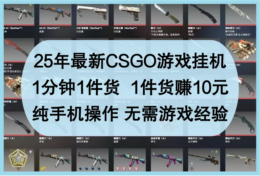 25年最新CSGO游戏挂机,1分钟1件货,1件货赚10元,纯手机操作,无需游戏经验