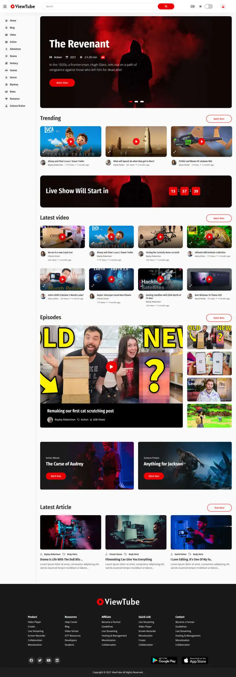 视频电影社交媒体平台HTML5网站模板