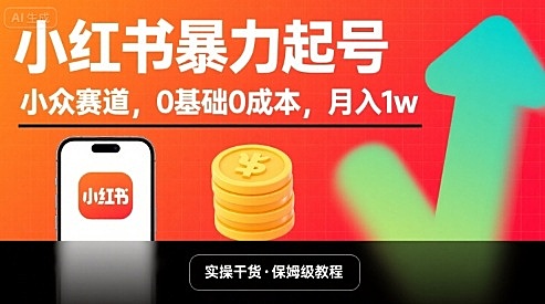 小红书暴力起号，小众赛道，0基础0成本，月入1w