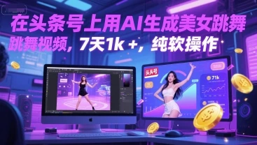 在头条号上用AI生成美女跳舞视频，7天1k+，纯软件操作