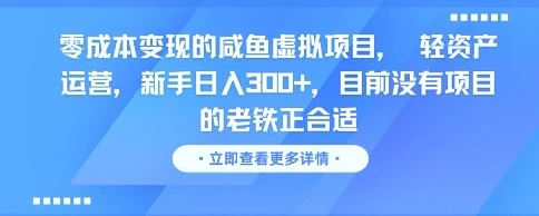 零成本变现的咸鱼虚拟项目, 轻资产运营,新手日入3张+,目前没有项目的老铁正合适