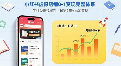 小红书虚拟店铺0-1变现完整体系：卖学科类虚拟资料，一天6张+，很稳定【已完结】