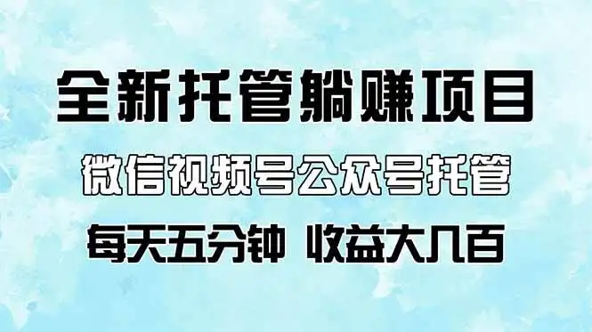 （14425期）全新托管躺赚项目，微信视频号公众号托管代运营，每天五分钟，收益大几百