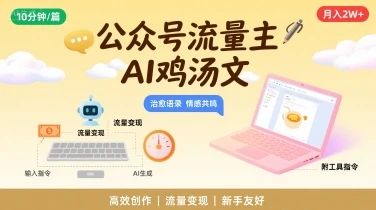 公众号流量主，用AI写鸡汤文，10分钟一篇，最高月入2W【附工具指令】