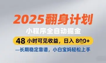 2025小程序全自动掘金，48 小时可见收益，日入8张，长期稳定靠谱，小白宝妈轻松上手【揭秘】