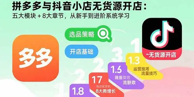 （15805期）拼多多与抖音小店无货源开店：五大模块+8大章节，从新手到进阶系统学习