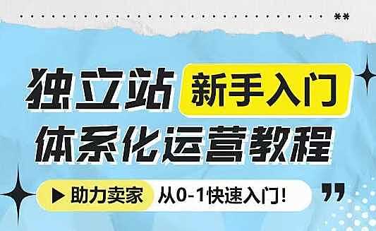 独立站新手入门体系化运营教程，助力独立站卖家从0-1快速入门!