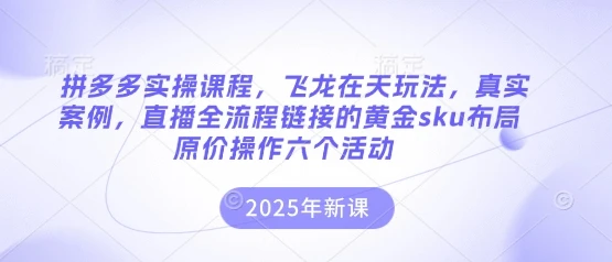 拼多多实操课程，飞龙在天玩法，真实案例，直播全流程链接的黄金sku布局原价操作六个活动