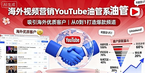 海外视频营销YouTube油管系列课程，吸引海外优质客户