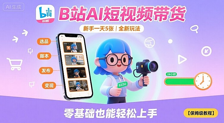 B站AI短视频带货，新手一天5张，全新玩法【保姆级教程】