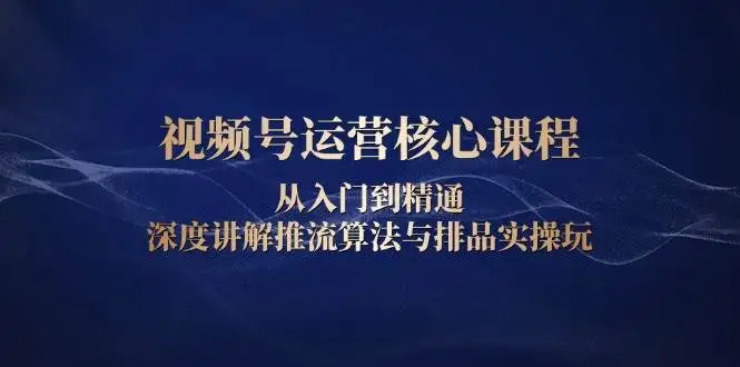 视频号运营核心课程，从入门到精通，深度讲解推流算法与排品实操玩