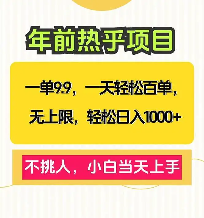 (13795期)一单9.9,一天百单无上限,不挑人,小白当天上手,轻松日入1000+