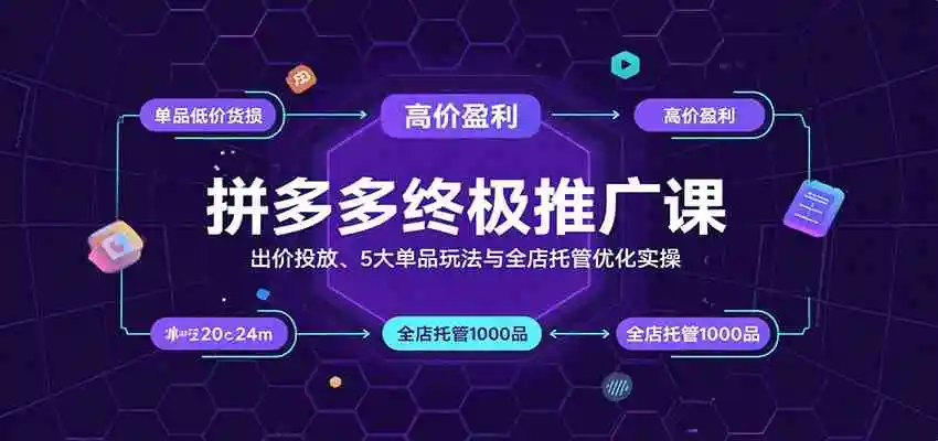 拼多多终极推广课：出价投放、5大单品玩法与全店托管优化实操