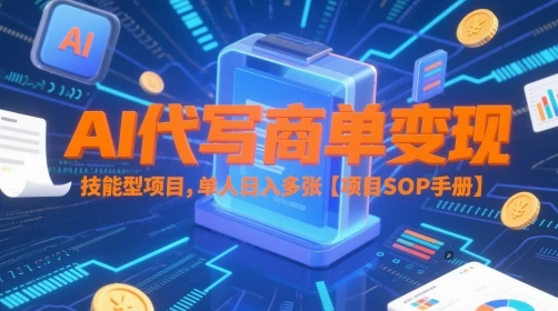 AI代写商单变现，技能型项目，单人日入多张 【项目SOP手册】