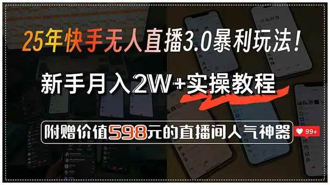 (15335期)25年快手无人直播3.0暴利玩法!,新手月入2W+实操教程,附赠价值598元…