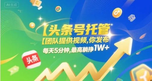 【头条号托管 】团队提供视频，你发布，每天5分钟，最高躺挣1W+【揭秘】