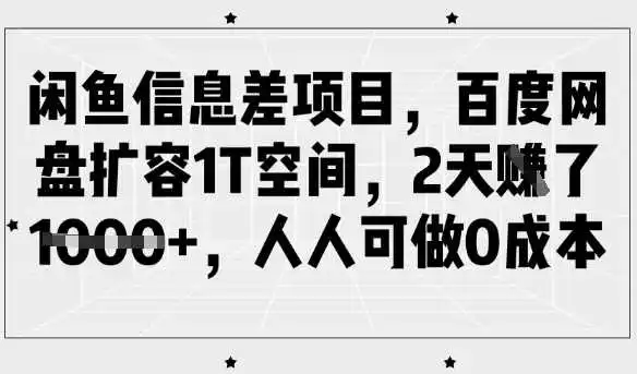 闲鱼信息差项目,百度网盘扩容1T空间,2天收益1k+,人人可做0成本