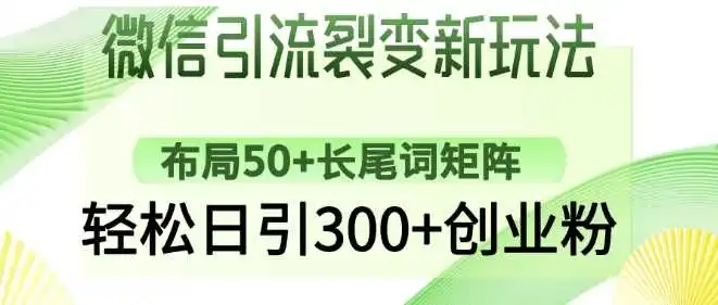微信引流裂变新玩法:布局50+长尾词矩阵,轻松日引300+创业粉